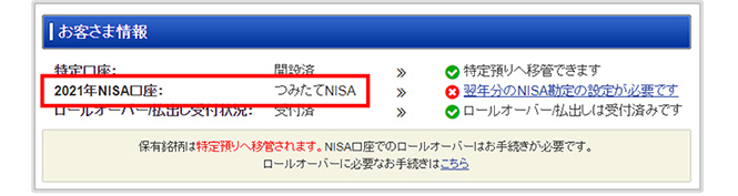 「2019年NISA口座:つみたてNISA」となっているお客さま