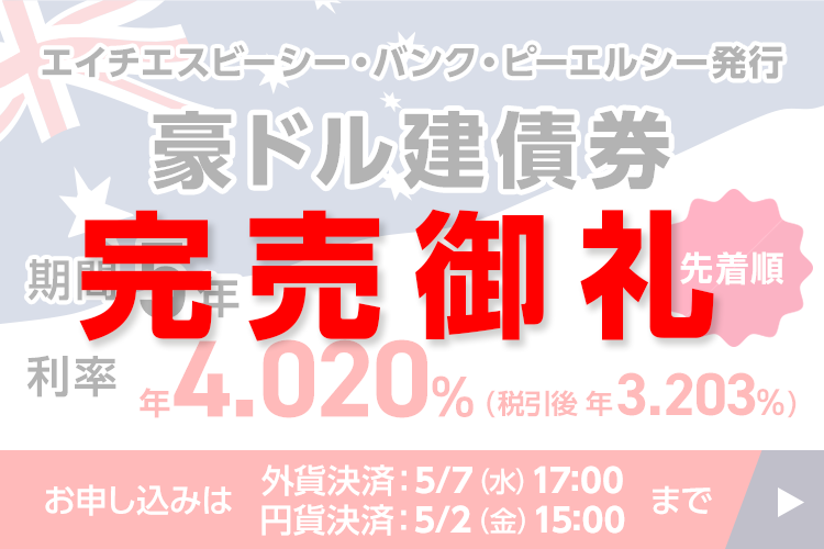 エイチエスビーシー・バンク・ピーエルシー 2030/5/8満期　豪ドル建債券