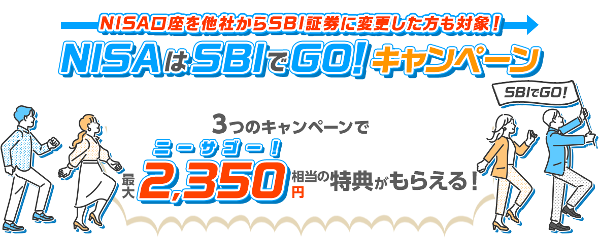 【NISAはSBIでGO！キャンペーン】最大2,350円相当の特典が貰える！