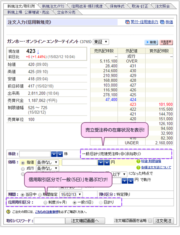 一般信用取引に短期 5日 売りを追加