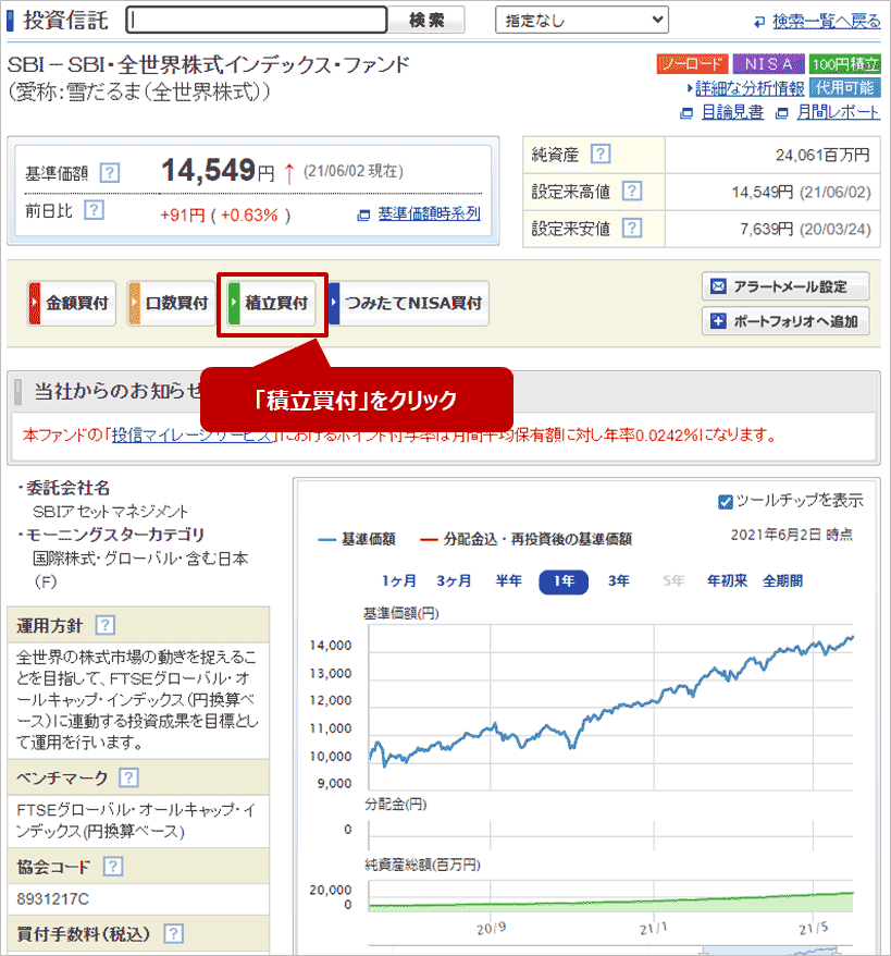 積立サービスの利用方法 投信積立 投資信託 外貨建mmf Sbi証券