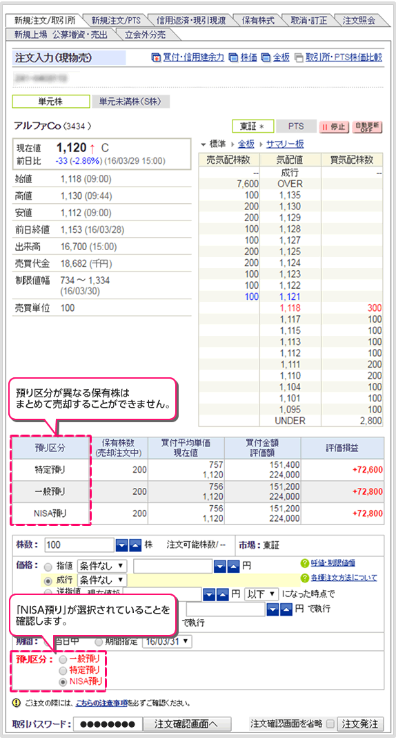 Nisa口座でのご注文方法 国内株式 Sbi証券