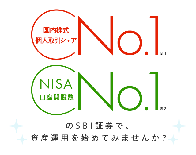 ネット証券口座開設数 No.1(※1)。NISA口座開設数 No.1(※1)。のSBI証券で、資産運用を始めてみませんか?