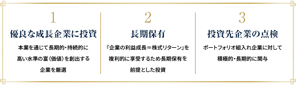 優良な成長企業に投資・・・本業を通じて長期的・持続的に高い水準の富（価値）を創出する企業を厳選