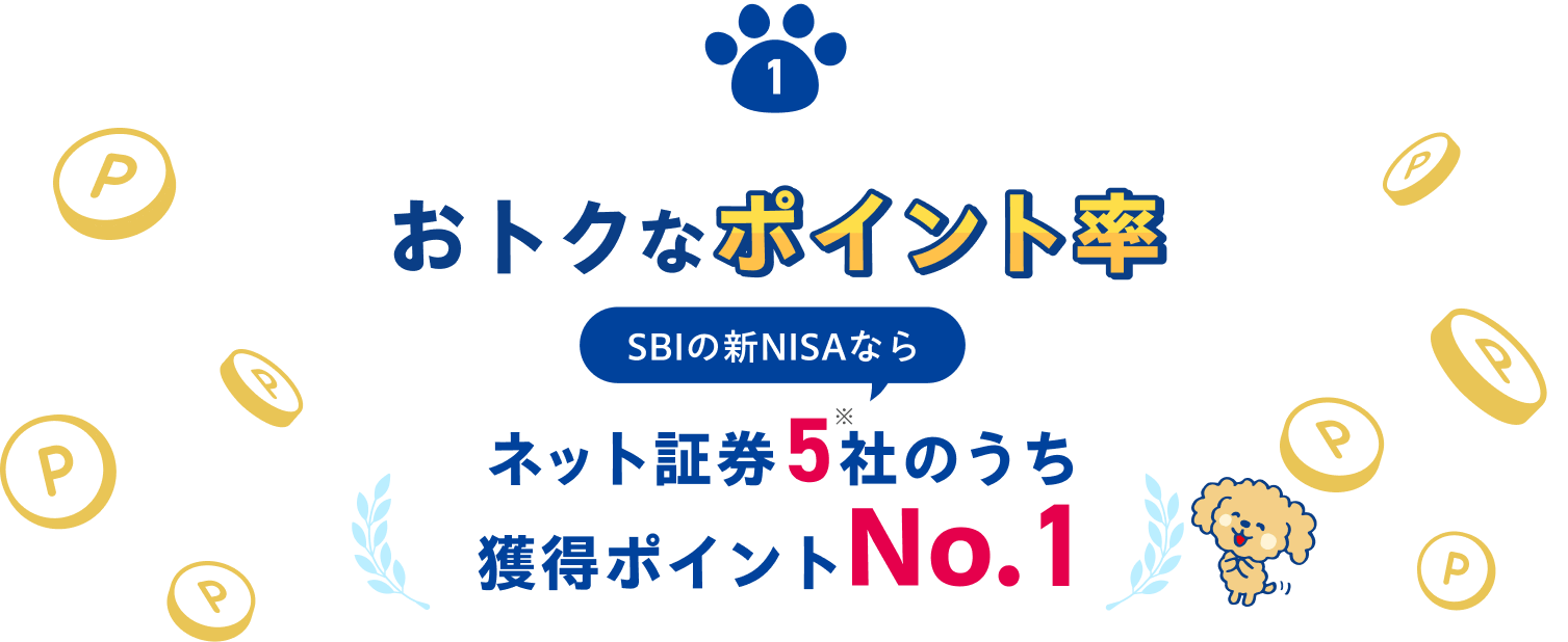 おトクなポイント率 SBIの新NISAならネット証券5社のうち獲得ポイントNo.1