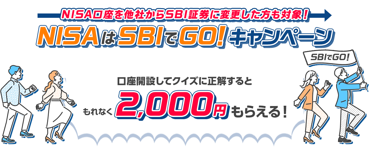 【NISAはSBIでGO！キャンペーン】口座開設してクイズに正解するともれなく2,000円もらえる！