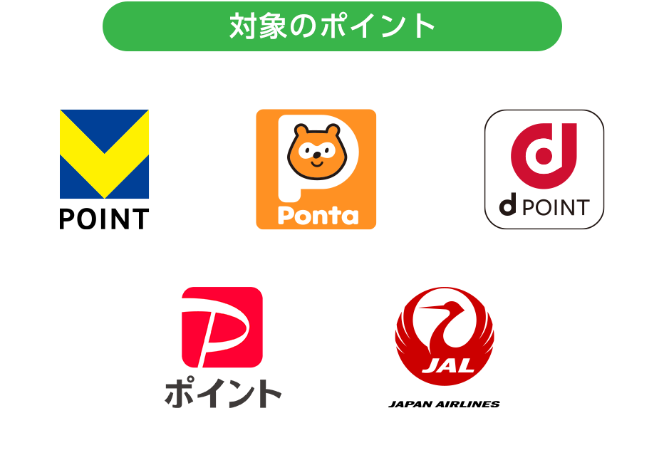 Vポイント、Pontaポイント、dポイント、PayPayポイント、JALのマイル