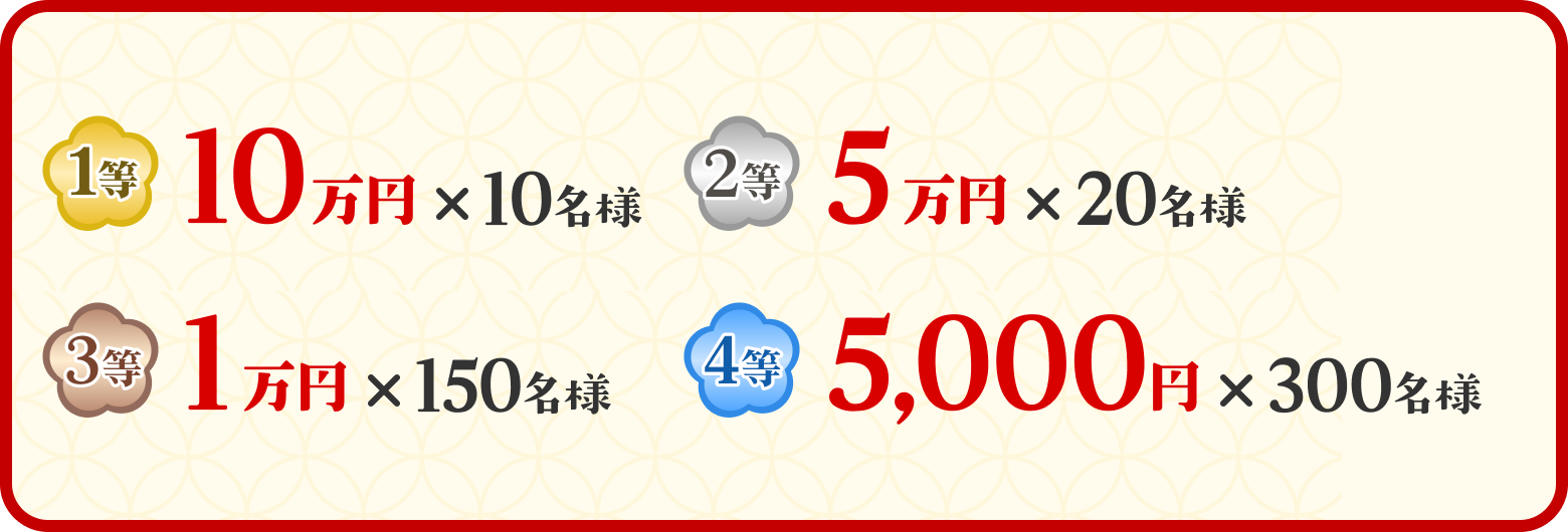 1���F10���~�i10���l�j 2���F5���~�i20���l�j 3���F1���~�i150���l�j 4���F5,000�~�i300���l�j