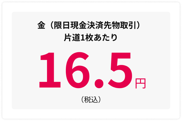 金(限日現金決済先物取引) 片道1枚あたり 16.5円(税込)