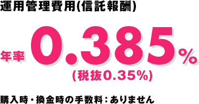 運用管理費用(信託報酬)年率 0.385% (税抜0.35％)購入時・換金時の手数料：ありません