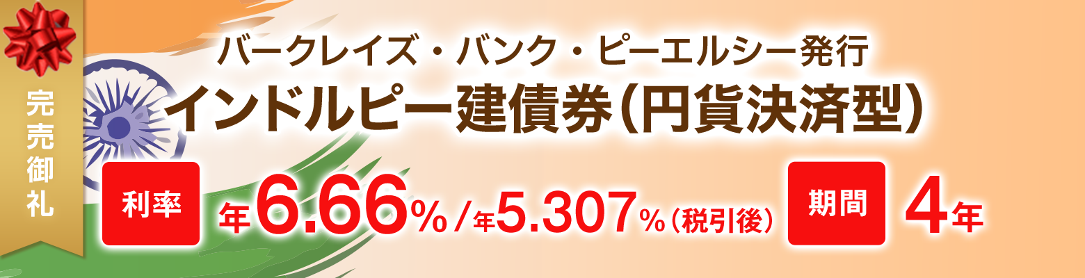 借金返済券 バークレイズ・バンク・ピーエルシー 2029/9/10満期 インドルピー建