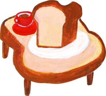 テーブルに置かれた食パンとポットのイラスト