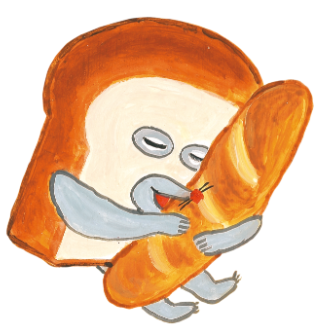 パンを抱えてうっとりするパンどろぼうのイラスト