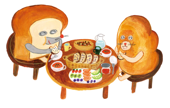 パンを運ぶパンどろぼうのイラスト