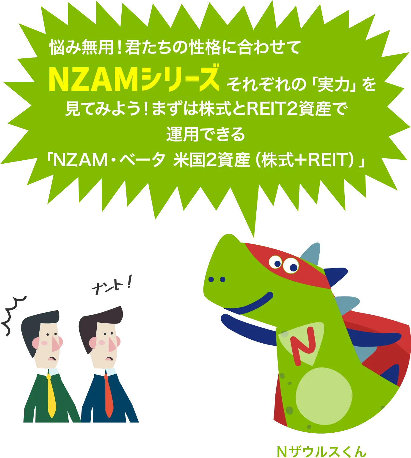 悩み無用！君たちの性格に合わせてNZAMシリーズ それぞれの「実力」を見てみよう！まずは株式とREIT2資産で運用できる「NZAM・ベータ　米国2資産（株式＋REIT）」